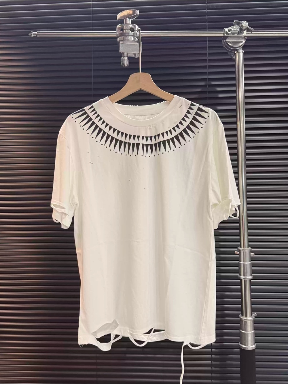 Women's White Graphic Crewneck Tee with Black Neckline Detail